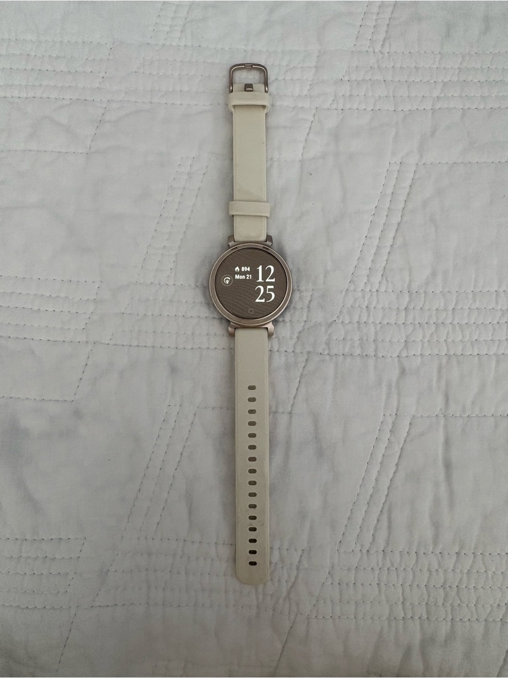 garmin Cream Silicone Band Smartwatch with Round Display